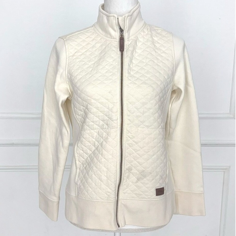 L.L. Bean Womens Diamond Quilted Full Zip Mock Neck Jacket Cream Petite Small - Picture 2 of 6